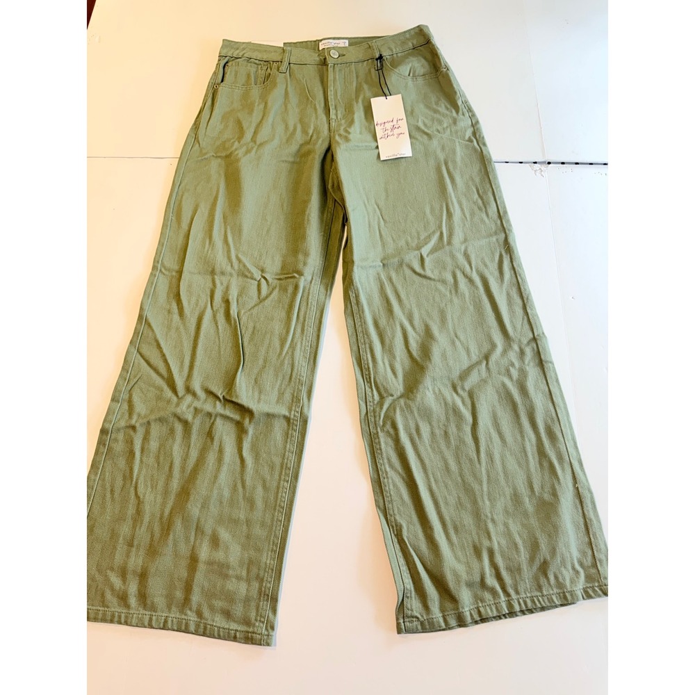 Vanilla Star Comfy Jean Sage Green Wide Leg Pants High Rise Size 11 W30 NWT